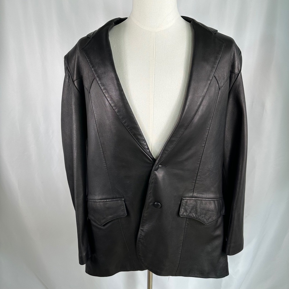 Rare Vintage Continental Leather Fashions Blazer Men 44 Black Soft Western Yoke